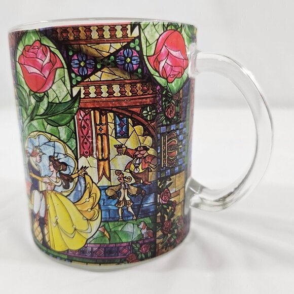 Disney Beauty & The Beast Belle Rose Window 17.5 Oz Stained Glass Coffee Tea Mug - Picture 16 of 17